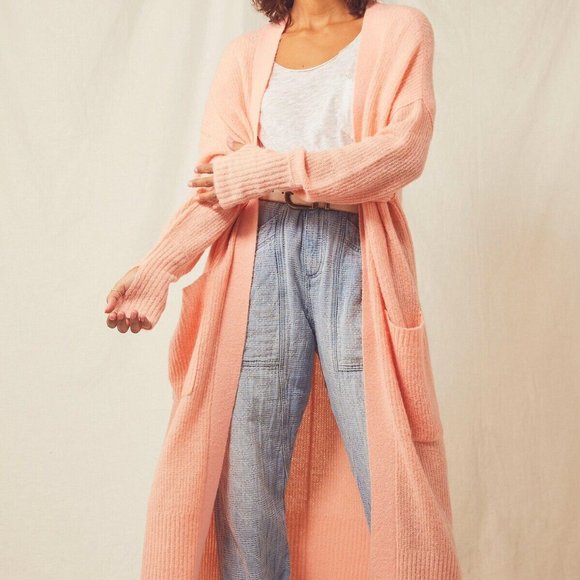 FREE PEOPLE BB Lightweight Ribbed Sweater Cardigan thumb hole sleeves - Picture 2 of 7